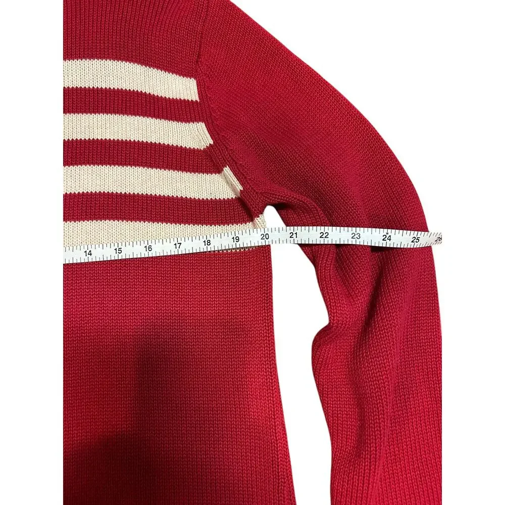 CHEROKEE Women's Vintage Sweater 16 18 XL Red Stripe Nautical 1/4 Zip Y2K Cotton